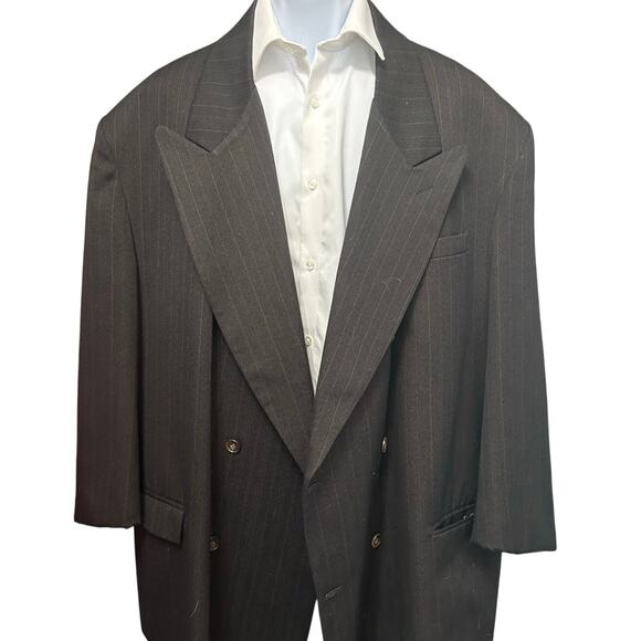 Falcone Vintage Brown Pinstripe Blazer 54R Double Breasted USA Union Made - Picture 1 of 5